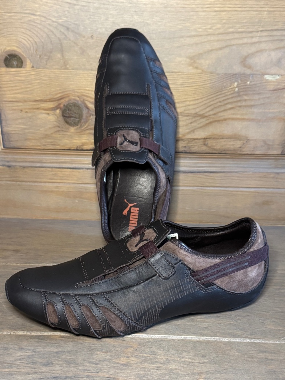 PUMA Vedano Motorsport Slip-On Loafer Men's 8.5 Brown Leather Suede Hook Loop